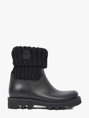Moncler Black Knit-Cuff Rubber Boots